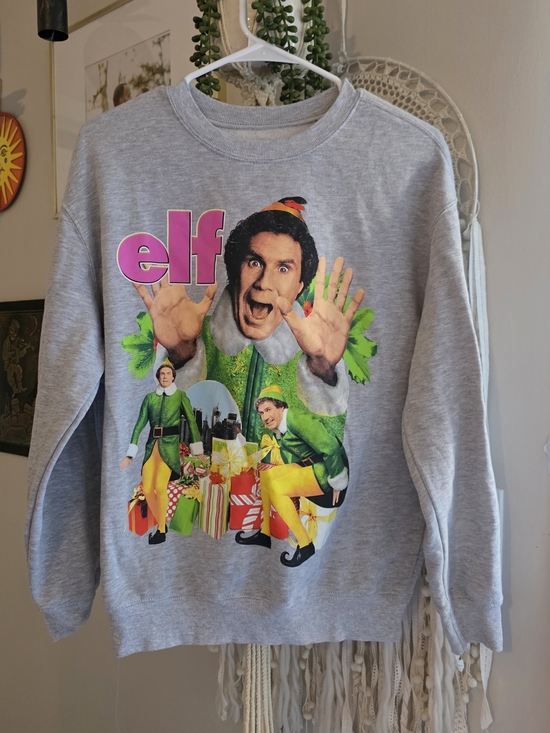 ELF Tops - ELF Movie Graphic Crewneck Sweatshirt - Gray with Pink & Green Art